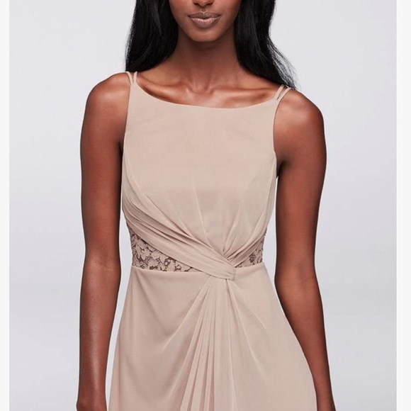 David’s Bridal NWT Double Strap Lace Inset Mesh Bridesmaids Dress Size 10 Lapis - Picture 11 of 11